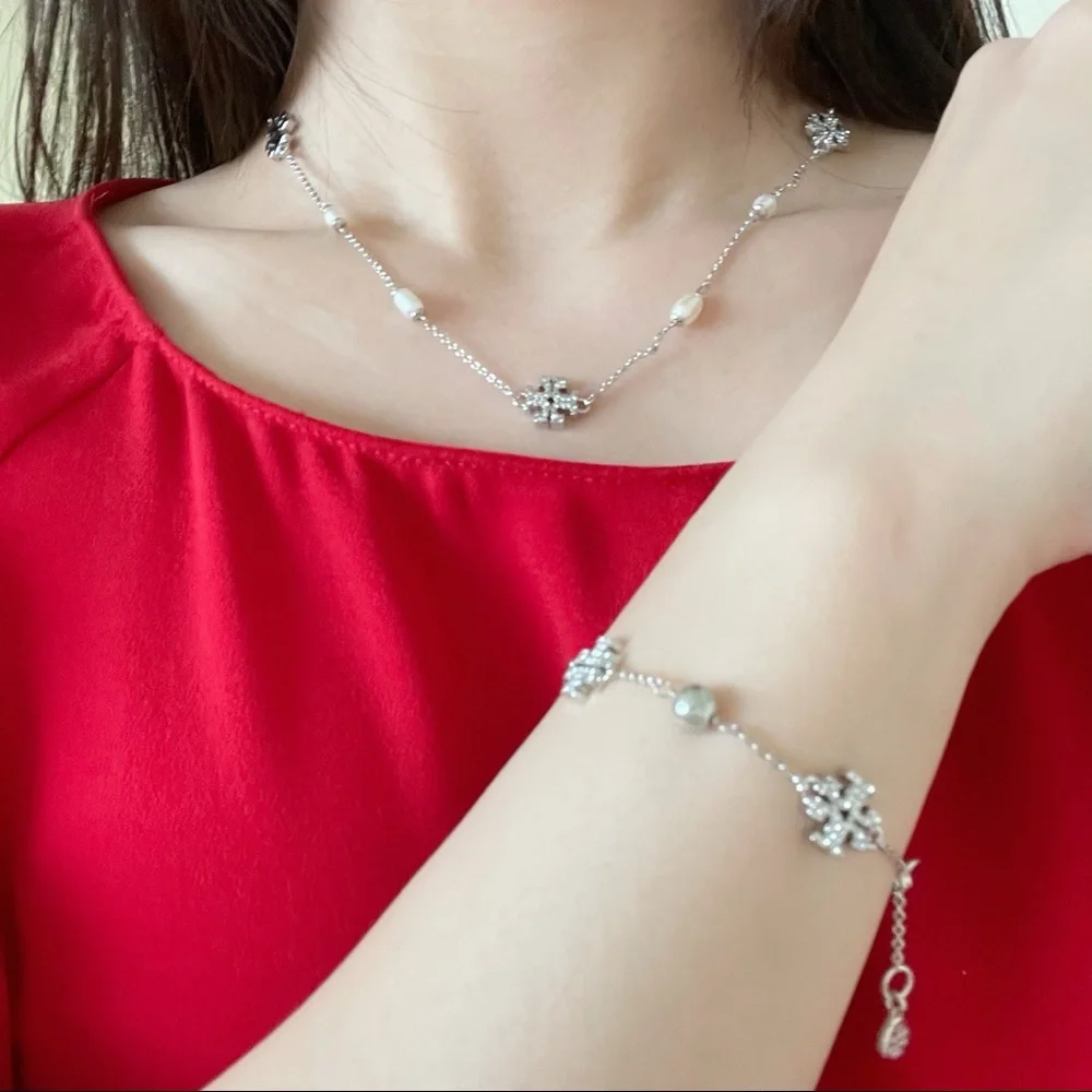 Tory Burch Silver Kira Pearl-Chain Necklace - Picture 1 of 8